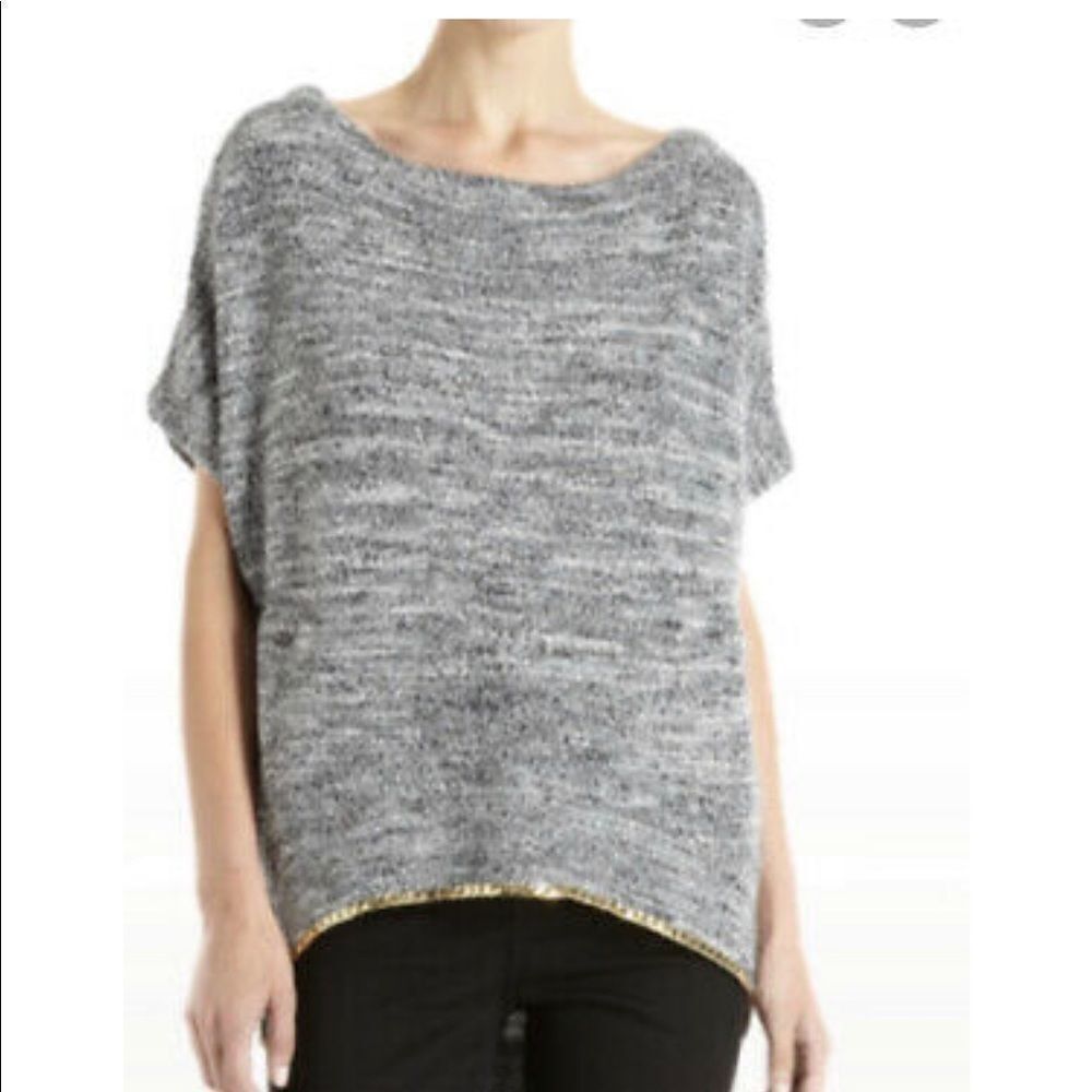 Diane Von Furstenberg Branitta Tweed Gold Chainlink Hem Tunic sweater size L EUC